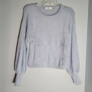 Sunland 17 Light Blue Roundneck Soft Texture Cropped Sweater Long Sleeves Size S